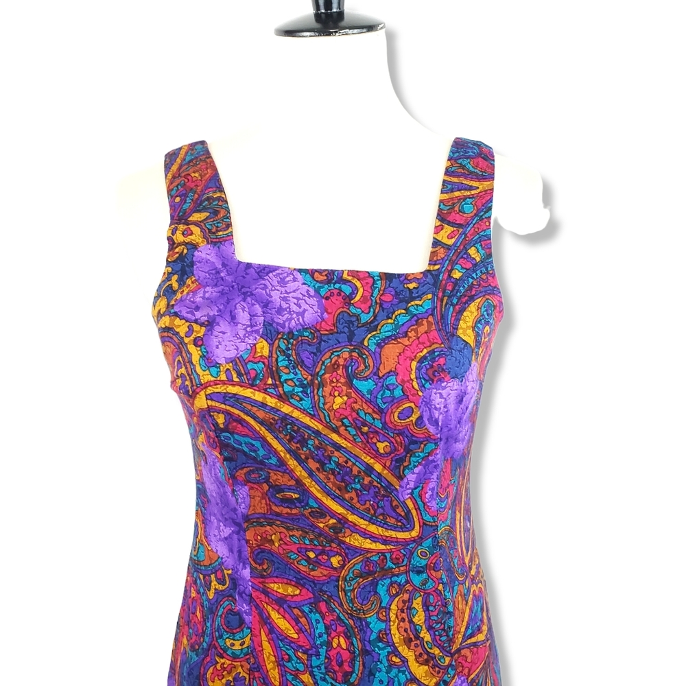 Vintage Multicolored Paisley Print Dress Size 9/10* - Picture 2 of 8